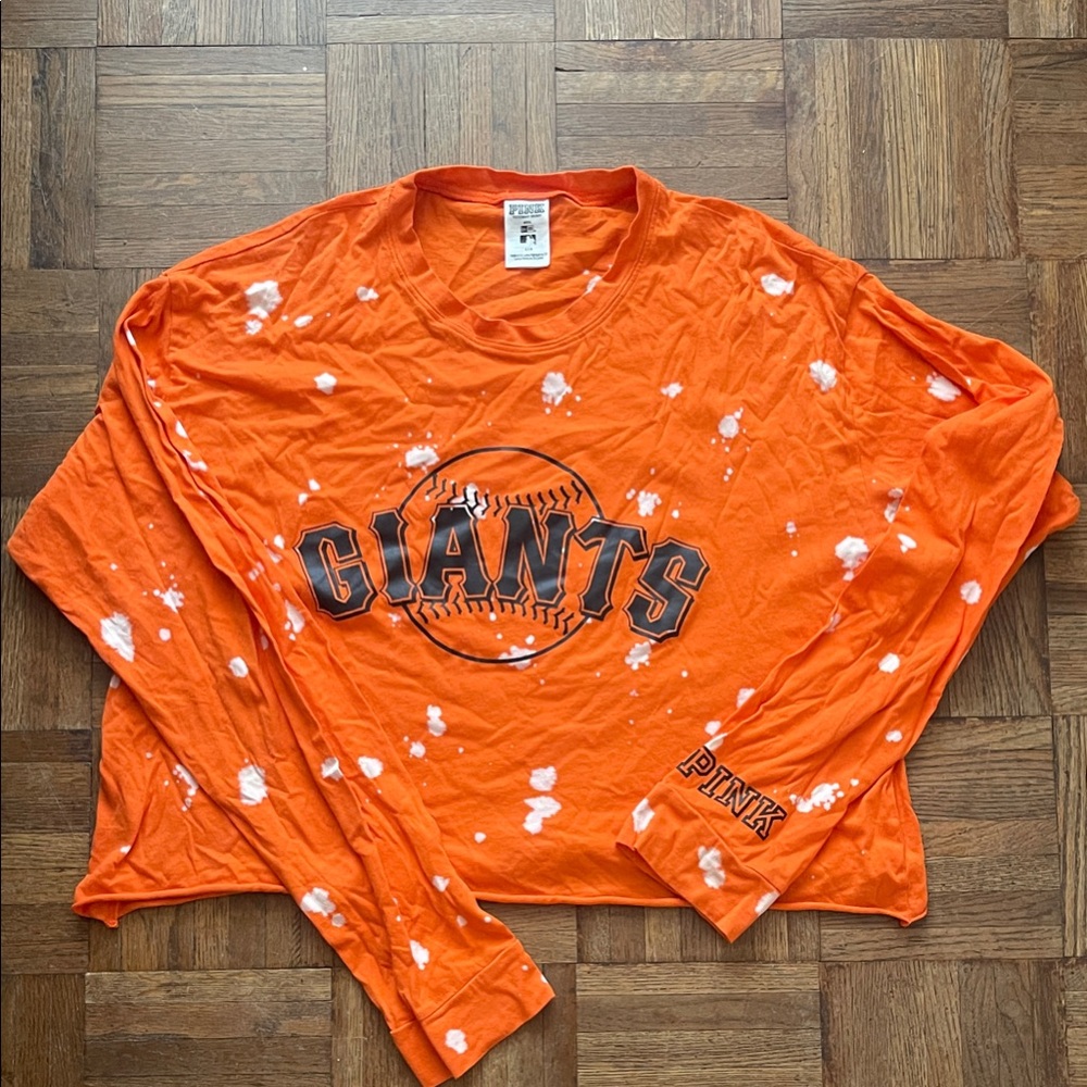 PINK Victoria's Secret Orange Tie-Dye Crewneck Raw Edge Crop Top